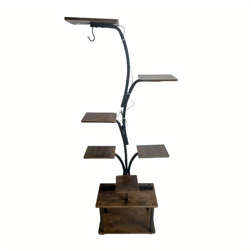 Suporte para Plantas de 8 Níveis com Gaveta de Armazenamento - Prateleira Metálica Resistente para Interior/Exterior, Design Vertical Economizador de Espaço, Estabilidade em Canto Curvo para Sala, Varanda, Casa ou Escritório - Expositor Moderno Estilo Faz