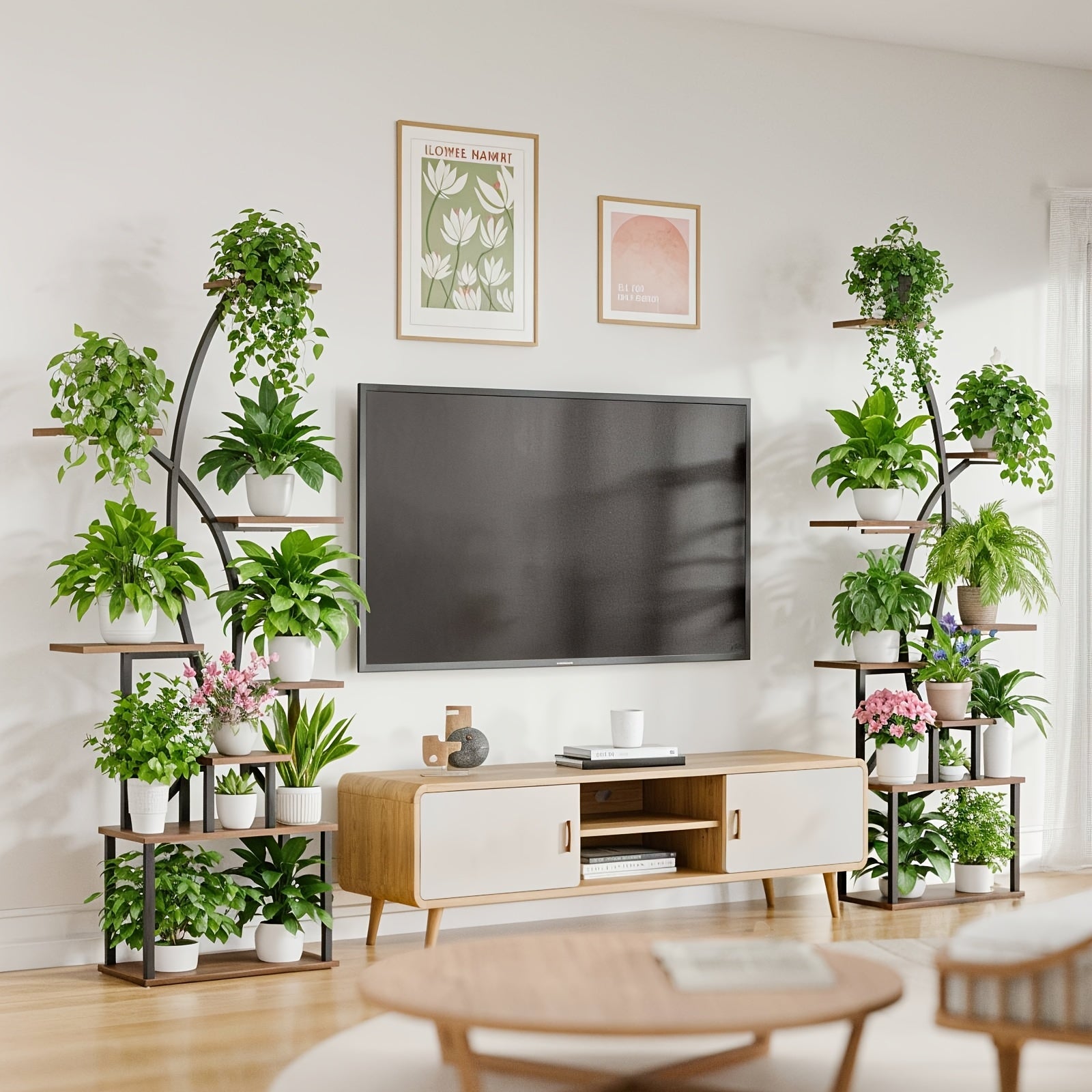 Prateleira de plantas grandes de 65 polegadas, prateleira de exibição curva de metal, prateleira de plantas interiores, prateleiras de canto altas de 8 níveis múltiplas para plantas interiores, adequadas para colocar plantas em vasos, livros, álbuns de fo