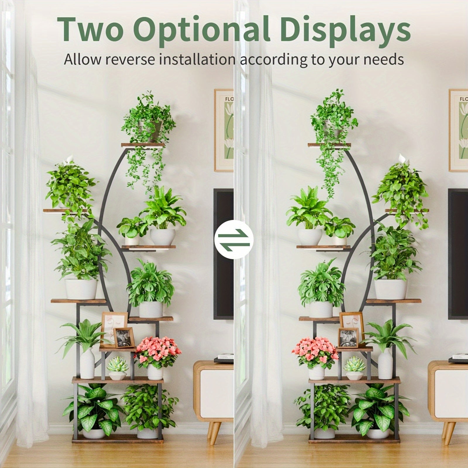 Prateleira de plantas grandes de 65 polegadas, prateleira de exibição curva de metal, prateleira de plantas interiores, prateleiras de canto altas de 8 níveis múltiplas para plantas interiores, adequadas para colocar plantas em vasos, livros, álbuns de fo