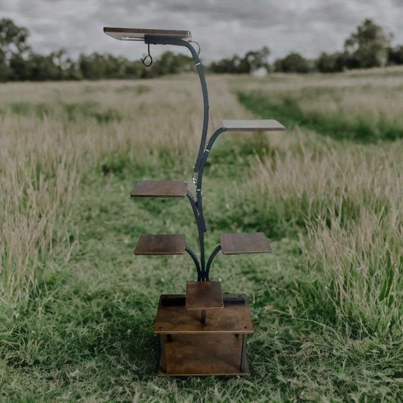 Suporte para Plantas de 8 Níveis com Gaveta de Armazenamento - Prateleira Metálica Resistente para Interior/Exterior, Design Vertical Economizador de Espaço, Estabilidade em Canto Curvo para Sala, Varanda, Casa ou Escritório - Expositor Moderno Estilo Faz