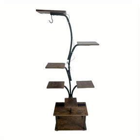 Suporte para Plantas de 8 Níveis com Gaveta de Armazenamento - Prateleira Metálica Resistente para Interior/Exterior, Design Vertical Economizador de Espaço, Estabilidade em Canto Curvo para Sala, Varanda, Casa ou Escritório - Expositor Moderno Estilo Faz