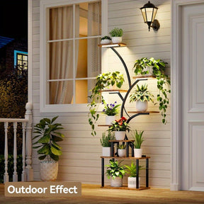 Suporte para Plantas de 8 Níveis com Gaveta de Armazenamento - Prateleira Metálica Resistente para Interior/Exterior, Design Vertical Economizador de Espaço, Estabilidade em Canto Curvo para Sala, Varanda, Casa ou Escritório - Expositor Moderno Estilo Faz