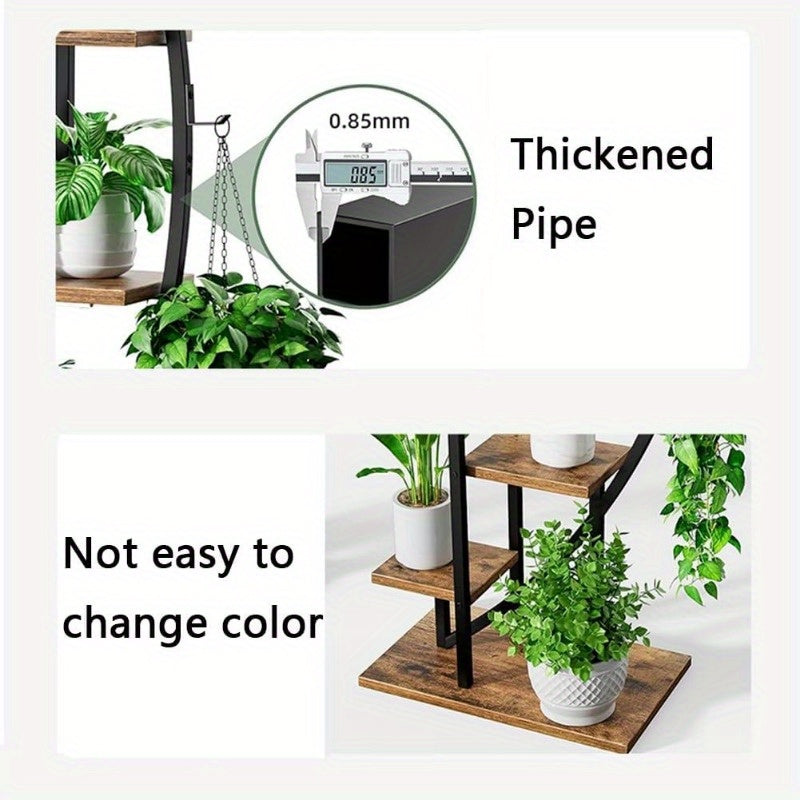 Suporte Curvo para Plantas - Construção em Metal Resistente, Prateleira Economizadora de Espaço para Interior/Exterior, Varanda, Sala ou Escritório - Decoração Moderna Rústica com Base Robusta - Suporta Muitos Vasos - Ideal para Plantas Domésticas, Ervas,